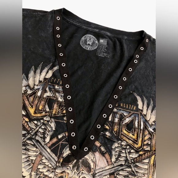 Affliction Women’s XL Lace-Up V-Neck Bleach Wash Tie Dye T-Shirt - Picture 5 of 5